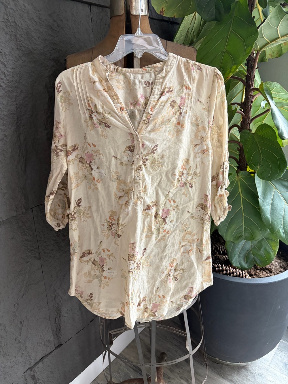 Ralph Lauren Women's Cream Floral Button-Front Blouse